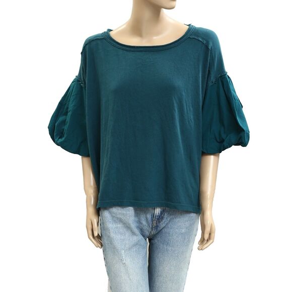 Free People We The Free Blossom Tee Blouse Top Short Puff Sleeve Cotton M 281860 - Picture 4 of 8
